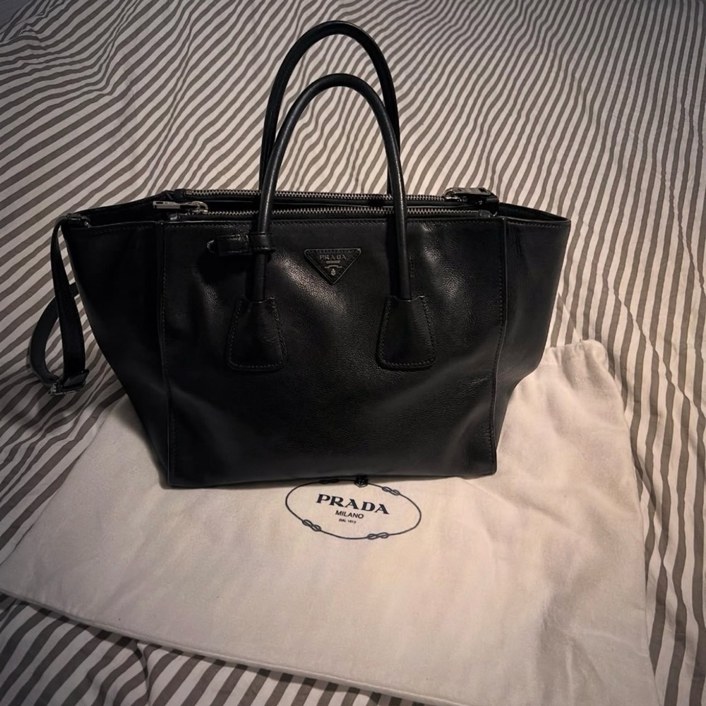 Prada Black Leather Tote Bag